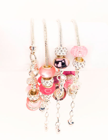 Pink and Crystal Rhinestone Charm Bracelets