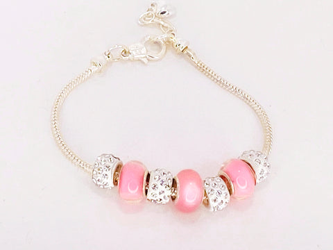 Pink and Crystal Rhinestone Charm Bracelet
