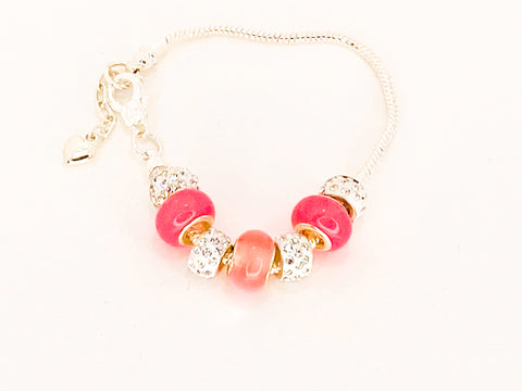 Pink and Crystal Rhinestone Charm Bracelet