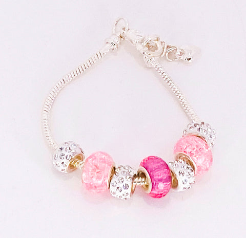 Pink and Crystal Rhinestone Charm Bracelet